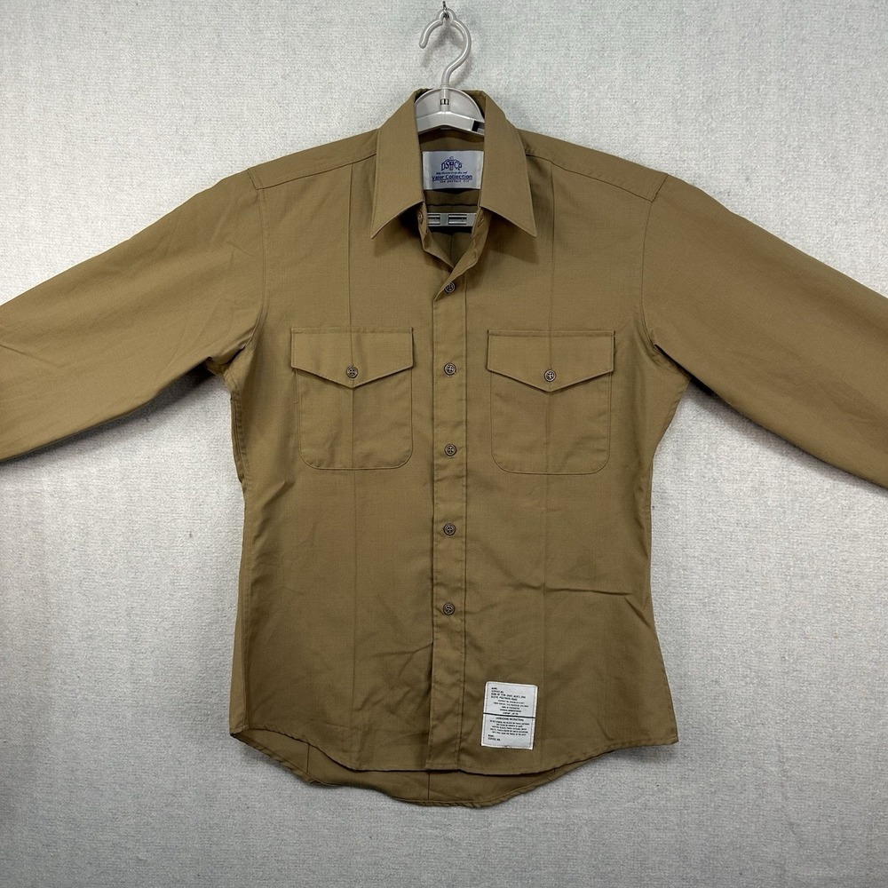 DSCP Valor‎ Collection Shirt Mens 15.5x34 Khaki Poly Wool Military Uniform